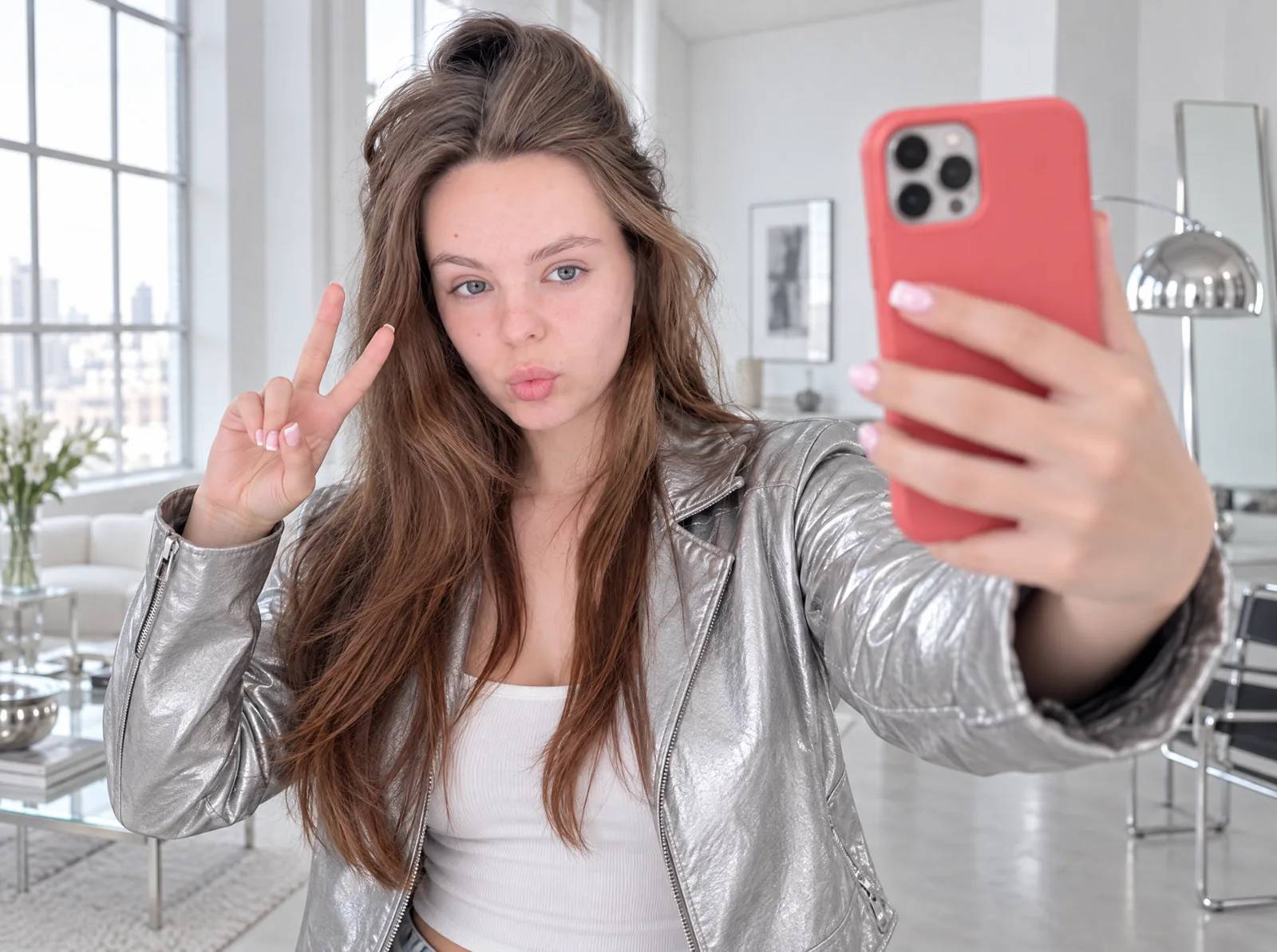 Creator filming a short selfie video on her phone
